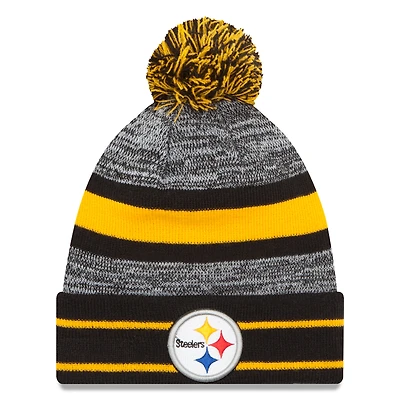 Men's New Era Black Pittsburgh Steelers Team Logo Cuffed Knit Hat with Pom