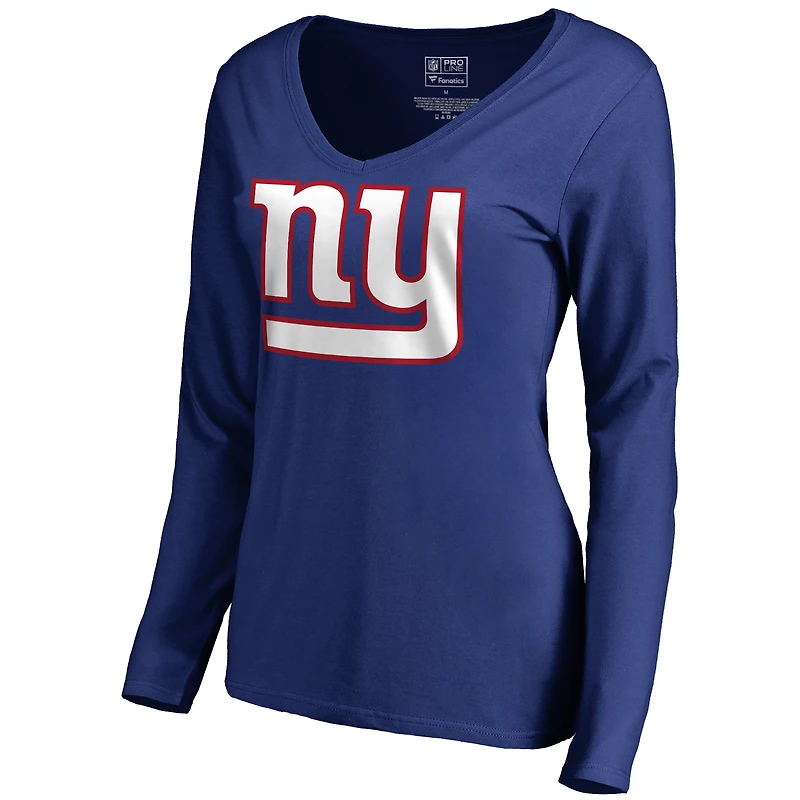 Women's Royal New York Giants Primary Logo V-Neck Long-Sleeve T-Shirt