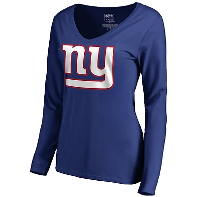 Women's Royal New York Giants Primary Logo V-Neck Long-Sleeve T-Shirt