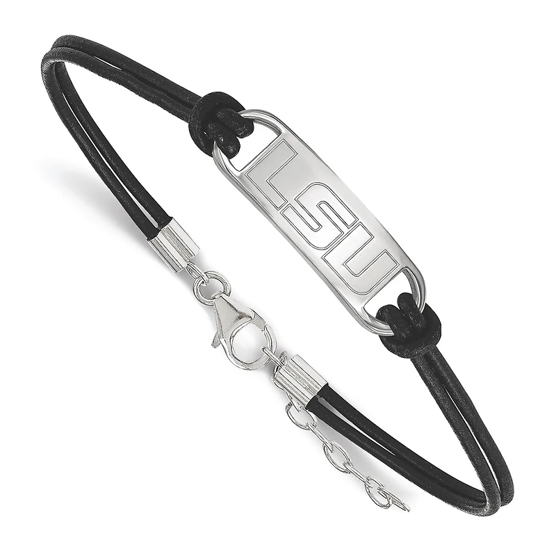 Women's LSU Tigers Sterling Silver Leather Bracelet