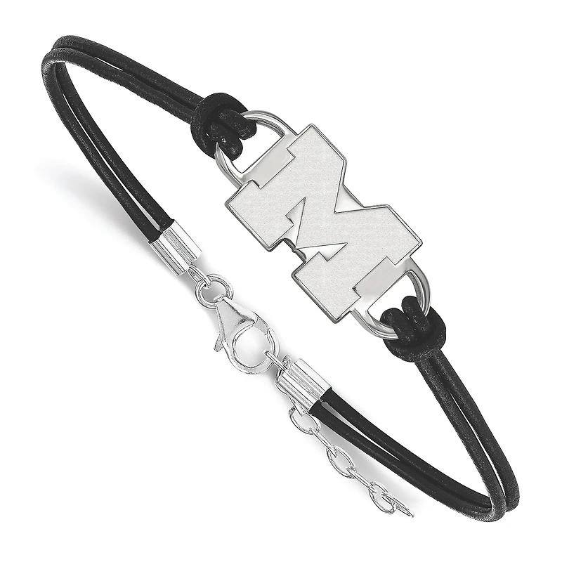Women's Michigan Wolverines Sterling Silver Leather Bracelet