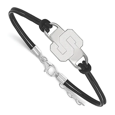 Women's Michigan State Spartans Sterling Silver Leather Bracelet