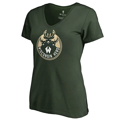 Women's Green Wisconsin Herd Primary Logo V-Neck T-Shirt