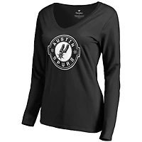 Women's Black Austin Spurs Primary Logo Long Sleeve V-Neck T-Shirt