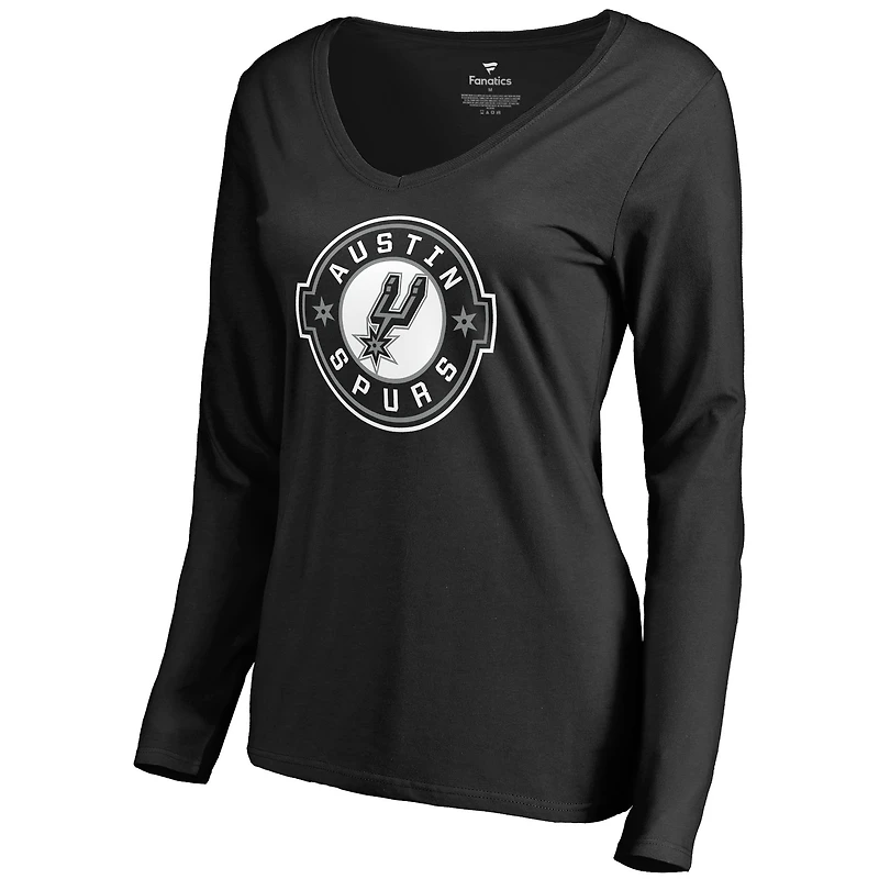 Women's Black Austin Spurs Primary Logo Long Sleeve V-Neck T-Shirt