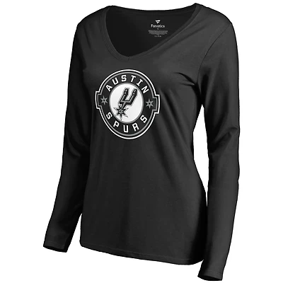 Women's Black Austin Spurs Primary Logo Long Sleeve V-Neck T-Shirt