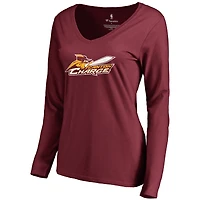 Women's Garnet Canton Charge Primary Logo Long Sleeve V-Neck T-Shirt