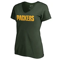 Women's Green Green Bay Packers Wordmark V-Neck T-Shirt