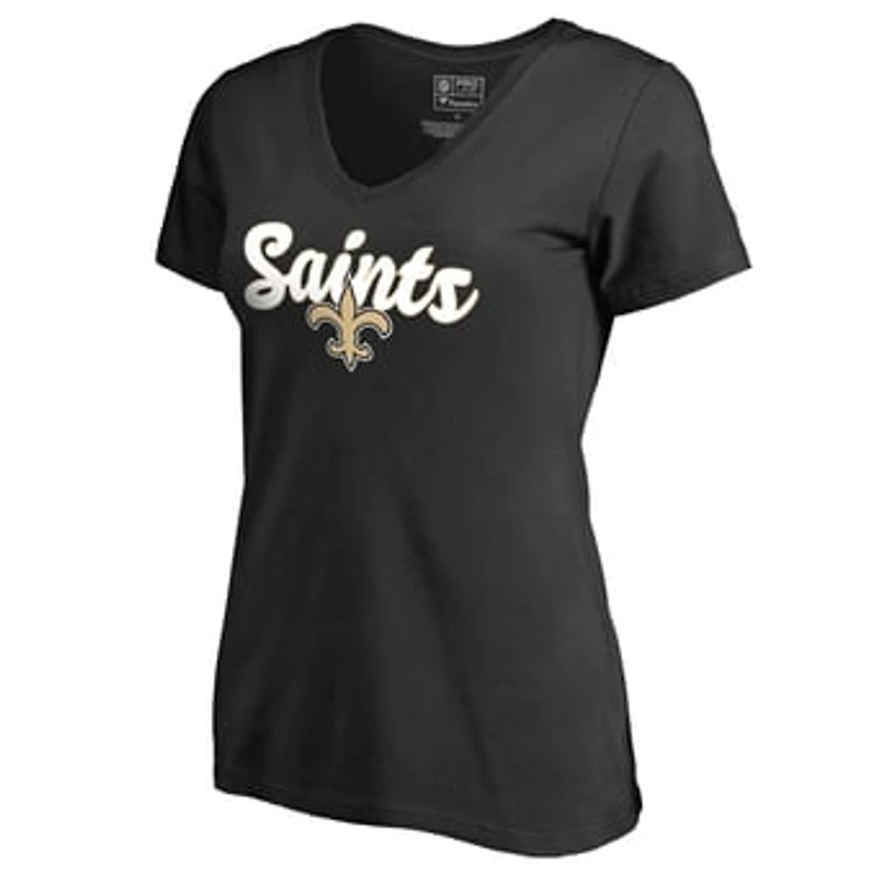 Women's Black New Orleans Saints Freehand V-Neck T-Shirt