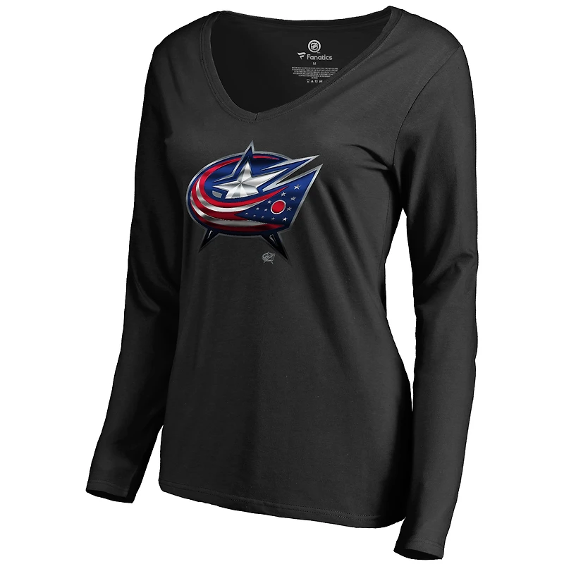 Women's Black Columbus Blue Jackets Midnight Mascot Long Sleeve V-Neck T-Shirt