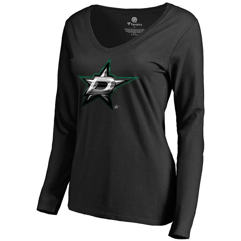 Women's Black Dallas Stars Midnight Mascot Long Sleeve V-Neck T-Shirt