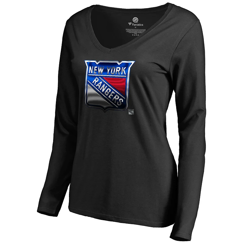 Women's Black New York Rangers Midnight Mascot Long Sleeve V-Neck T-Shirt
