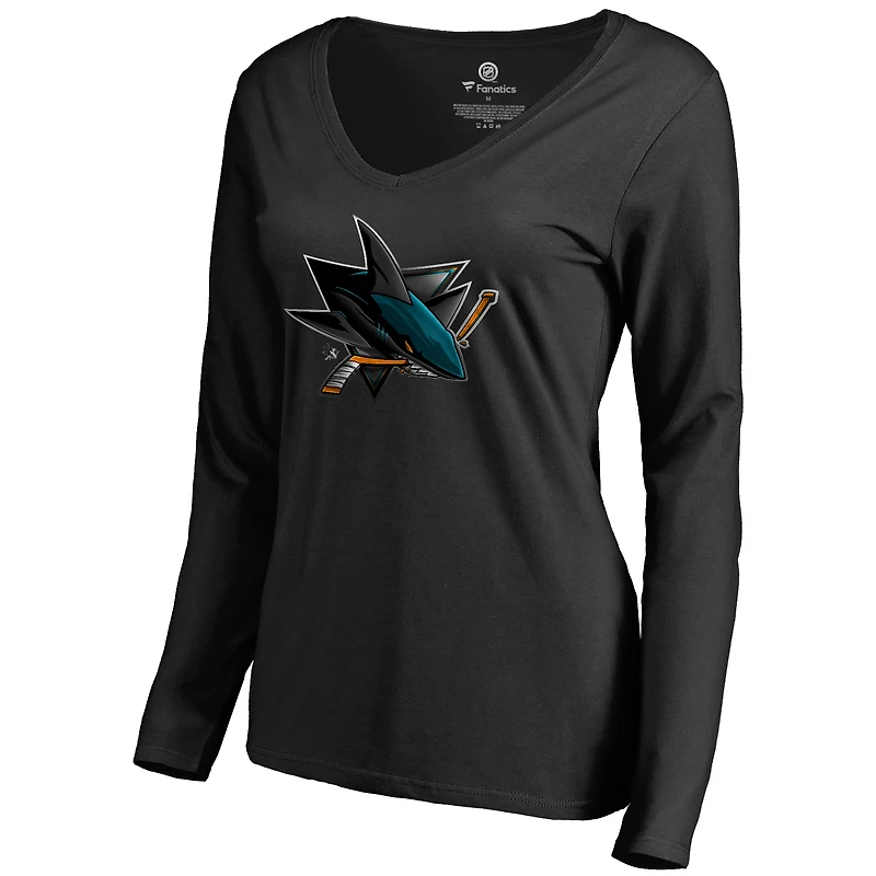 Women's Black San Jose Sharks Midnight Mascot Long Sleeve V-Neck T-Shirt