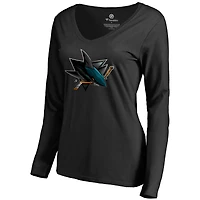 Women's Black San Jose Sharks Midnight Mascot Long Sleeve V-Neck T-Shirt