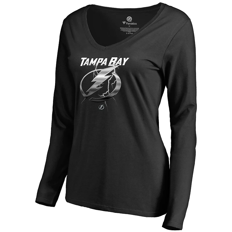 Women's Black Tampa Bay Lightning Midnight Mascot Long Sleeve V-Neck T-Shirt