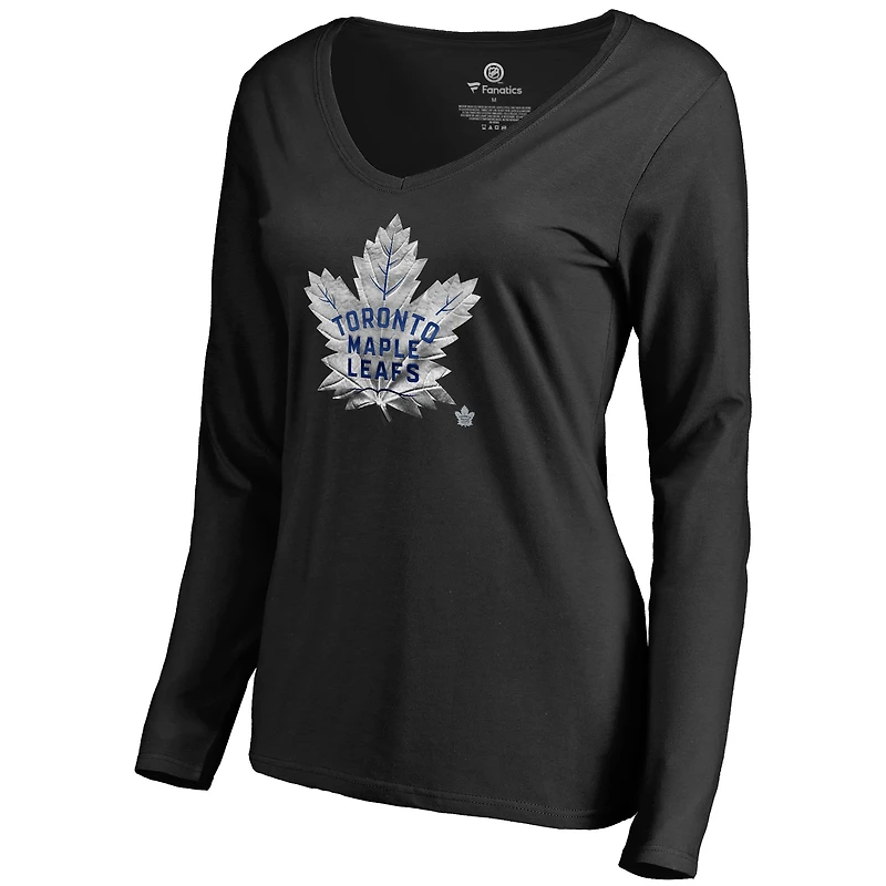 Women's Black Toronto Maple Leafs Midnight Mascot Long Sleeve V-Neck T-Shirt