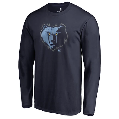 Men's Navy Memphis Grizzlies Splatter Logo Long Sleeve T-Shirt
