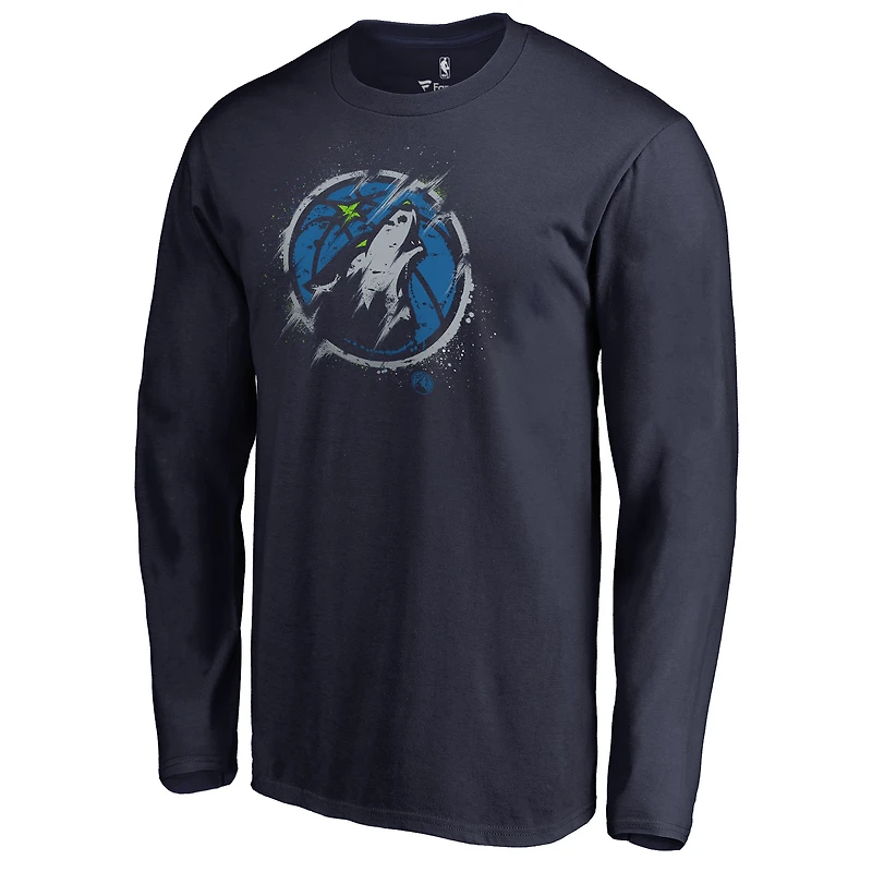 Men's Navy Minnesota Timberwolves Splatter Logo Long Sleeve T-Shirt