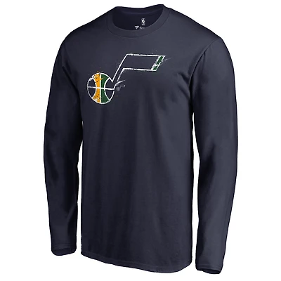 Men's Navy Utah Jazz Splatter Logo Long Sleeve T-Shirt