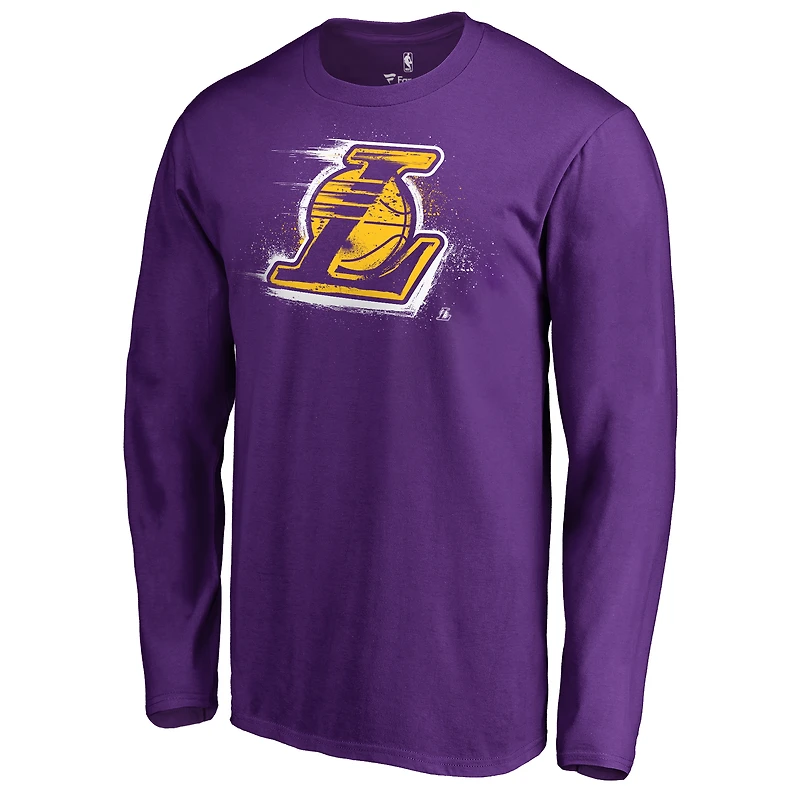Men's Purple Los Angeles Lakers Splatter Logo Long Sleeve T-Shirt