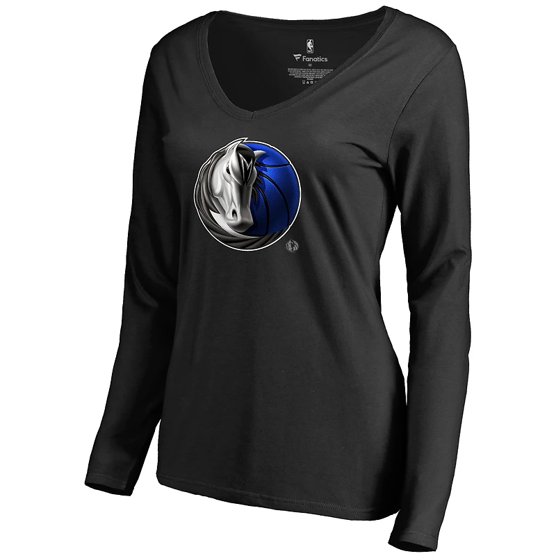 Women's Black Dallas Mavericks Midnight Mascot Long Sleeve V-Neck T-Shirt