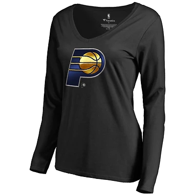Women's Black Indiana Pacers Midnight Mascot Long Sleeve V-Neck T-Shirt