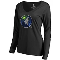 Women's Black Minnesota Timberwolves Midnight Mascot Long Sleeve V-Neck T-Shirt