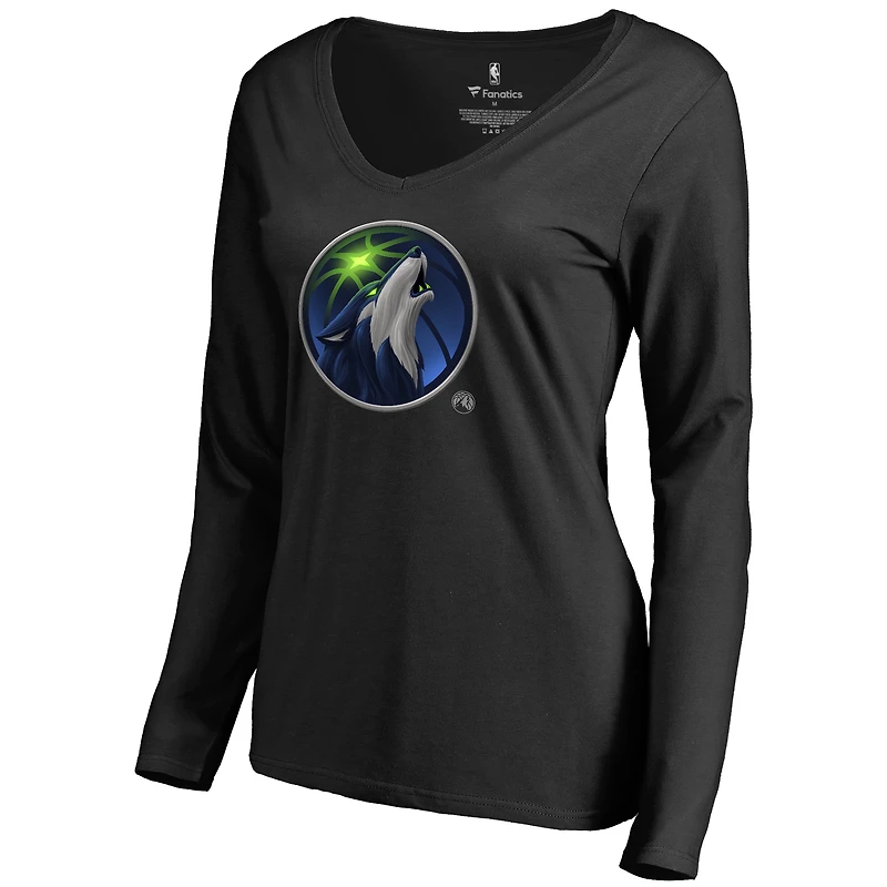 Women's Black Minnesota Timberwolves Midnight Mascot Long Sleeve V-Neck T-Shirt