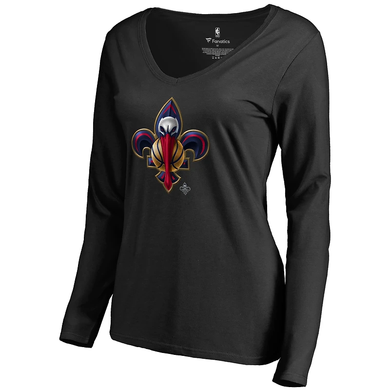 Women's Black New Orleans Pelicans Midnight Mascot Long Sleeve V-Neck T-Shirt