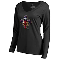 Women's Black New Orleans Pelicans Midnight Mascot Long Sleeve V-Neck T-Shirt