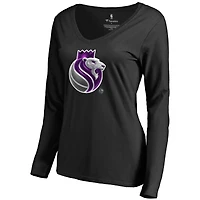 Women's Black Sacramento Kings Midnight Mascot Long Sleeve V-Neck T-Shirt