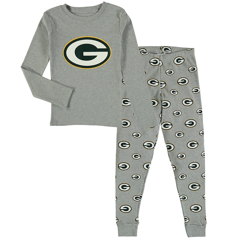 Preschool Heathered Gray Green Bay Packers Long Sleeve T-Shirt & Pants Sleep Set