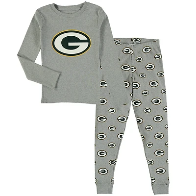 Preschool Heathered Gray Green Bay Packers Long Sleeve T-Shirt & Pants Sleep Set