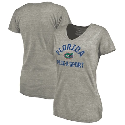 Women's Fanatics Heathered Gray Florida Gators Pick-a-Sport Tri-Blend V-Neck T-Shirt