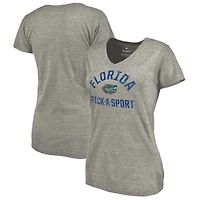 Women's Fanatics Heathered Gray Florida Gators Pick-a-Sport Tri-Blend V-Neck T-Shirt