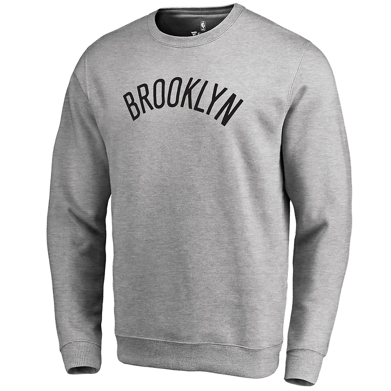 Men's Heathered Gray Brooklyn Nets Wordmark Pullover Sweatshirt