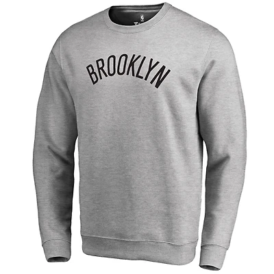 Men's Heathered Gray Brooklyn Nets Wordmark Pullover Sweatshirt