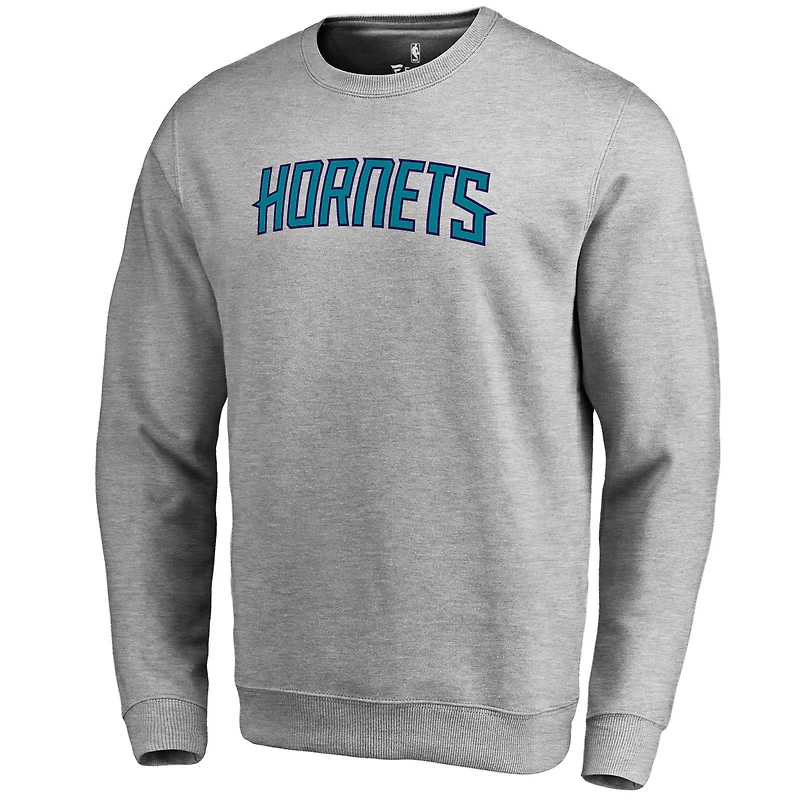 Men's Heathered Gray Charlotte Hornets Wordmark Pullover Sweatshirt