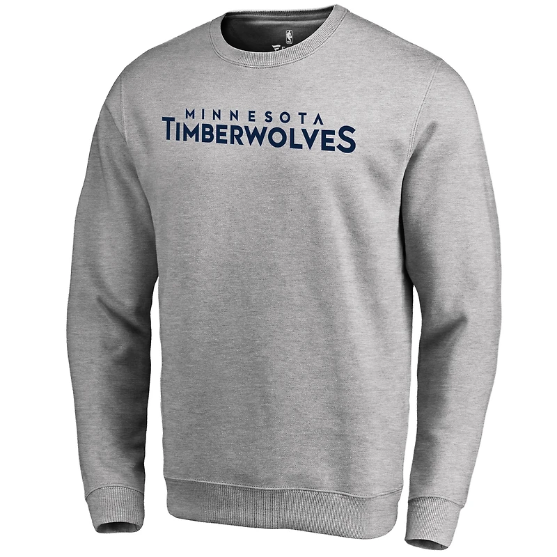 Men's Heathered Gray Minnesota Timberwolves Wordmark Pullover Sweatshirt