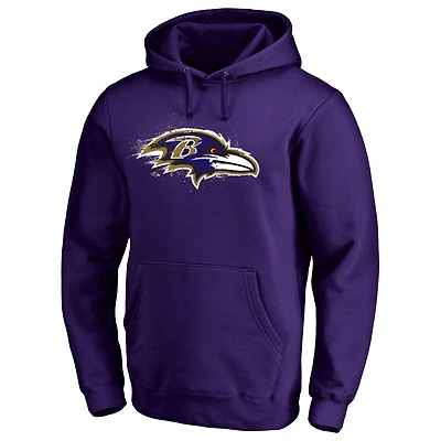 Men's Purple Baltimore Ravens Splatter Logo Pullover Hoodie