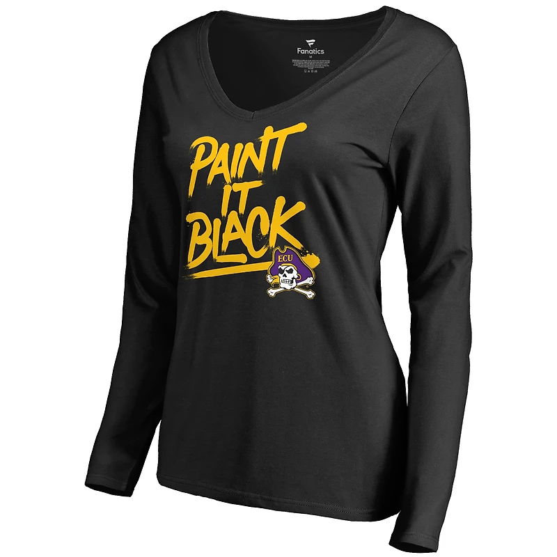 Women's East Carolina Pirates Paint It Black Long Sleeve V-Neck T-Shirt