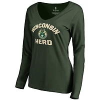 Women's Green Wisconsin Herd Overtime V-Neck Long Sleeve T-Shirt