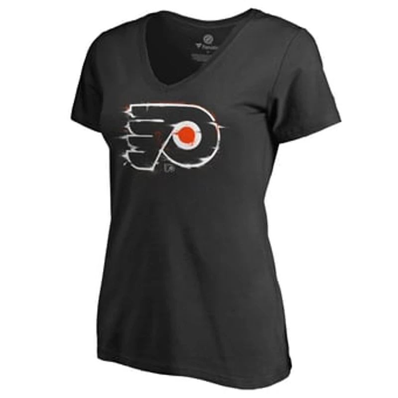 Women's Black Philadelphia Flyers Splatter Logo V-Neck T-Shirt
