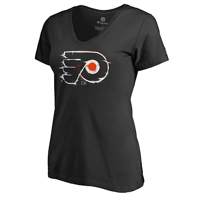 Women's Black Philadelphia Flyers Splatter Logo V-Neck T-Shirt