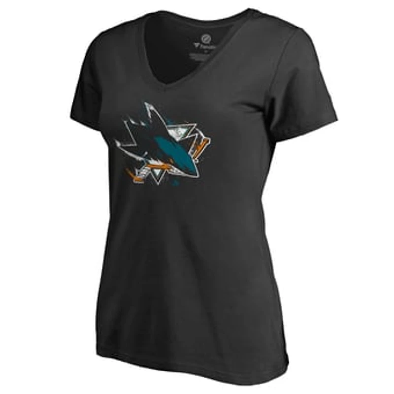 Women's Black San Jose Sharks Splatter Logo V-Neck T-Shirt