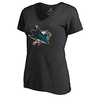 Women's Black San Jose Sharks Splatter Logo V-Neck T-Shirt