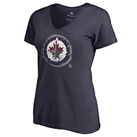 Women's Navy Winnipeg Jets Splatter Logo V-Neck T-Shirt