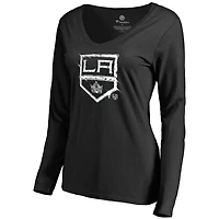 Women's Black Los Angeles Kings Splatter Logo V-Neck Long Sleeve T-Shirt