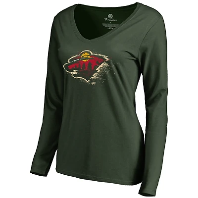 Women's Green Minnesota Wild Splatter Logo V-Neck Long Sleeve T-Shirt