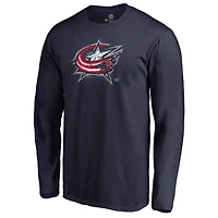 Men's Navy Columbus Blue Jackets Splatter Logo Long Sleeve T-Shirt